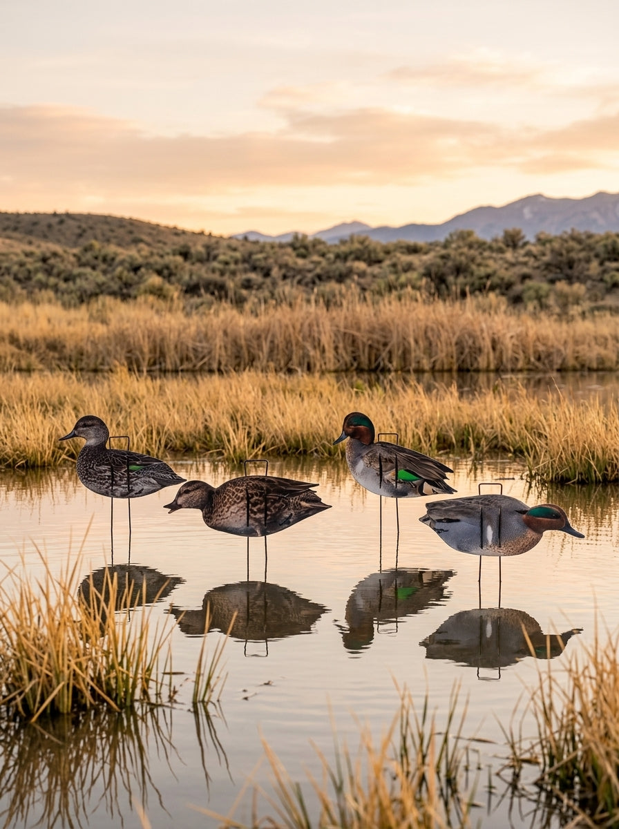 Core green-wing teal silhouette decoys